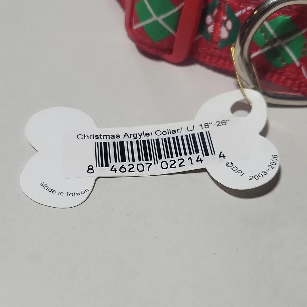DOUGLAS PAQUETTE Red Green Christimas Argyle Dog Collar -Large - 18